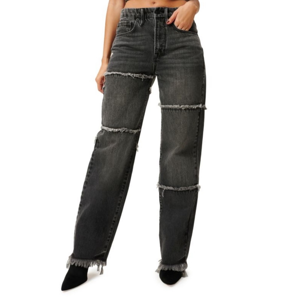 Good American - Good '90s High-Rise Frayed Seam Straight-Leg Jeans